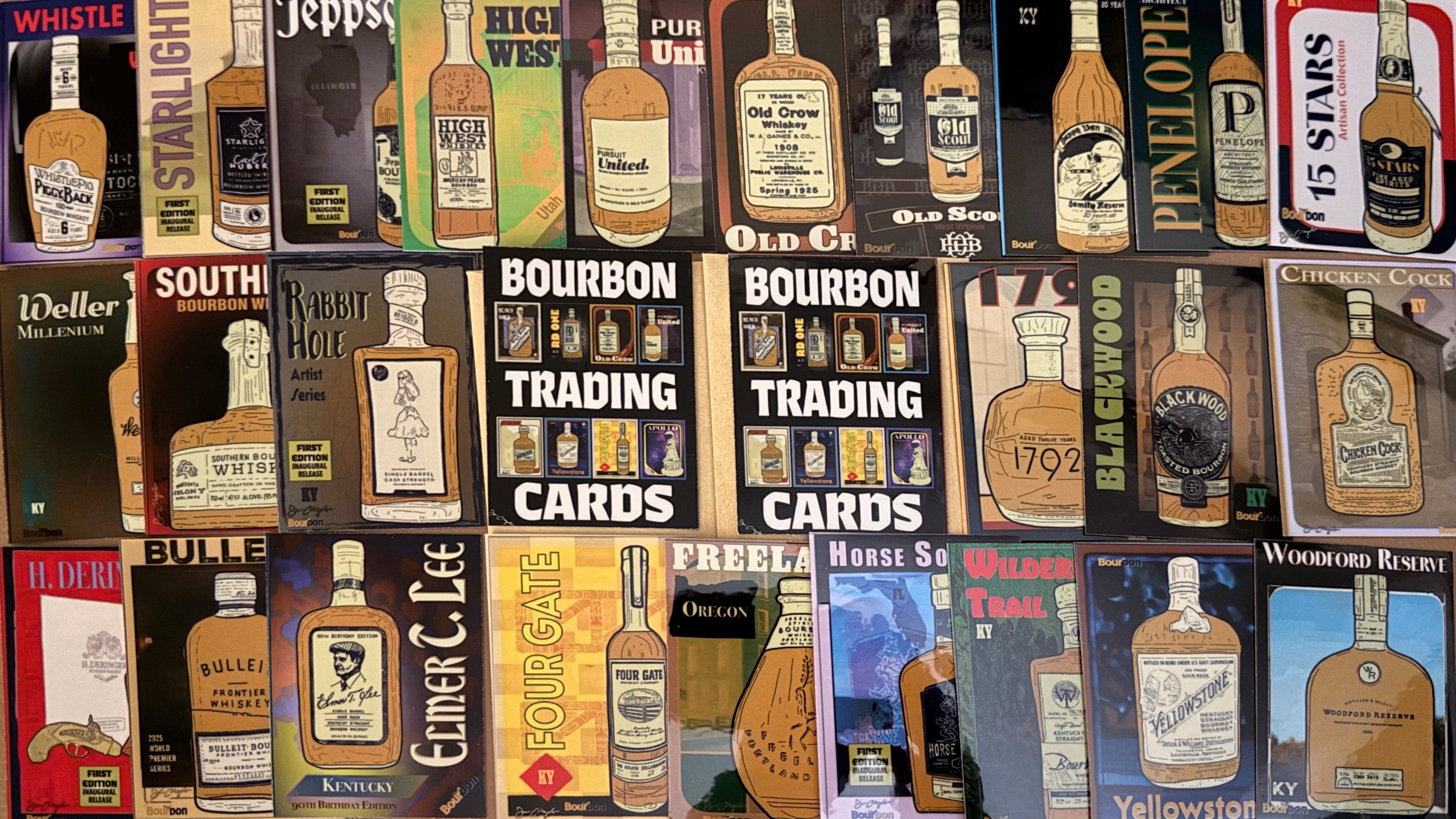 Bourbon Trading Cards | Hand Drawn Bottle Artwork